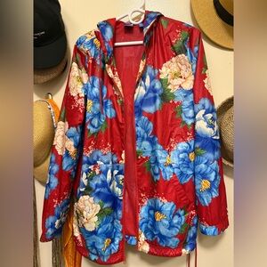 Adidas Floral Red and Blue Hooded windbreaker Jacket